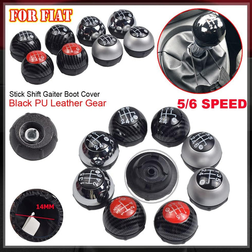 Hacreyatu 5 Speed Gear Shift Knob Sitck Head Leather Gloss Black Cap Replacement?Compatible with Fiat 500 500C 2007-2018 (5 Speed Carbon 1)...