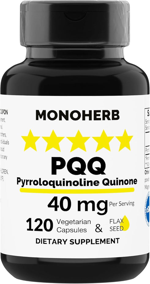 PQQ 40 milligrams - PQQ Supplement, Pyrroloquinoline Quinone, 120 Capsules with Omega 3...