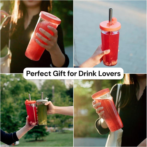 Dodoko Reusable Boba Cup with Straw - Iced Coffee & Smoothie Tumbler 24 oz - Bubble Pink...