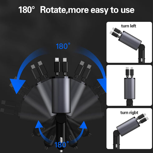 Retractable 3 in 1 Car Charger, Three in one Fast Car Phone Charger, Compatible USB C(Type-C)/Micro USB/Phone, Compatible with IP/Android/Tablets...