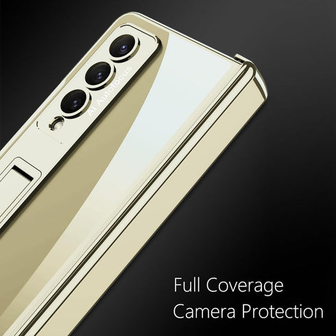 for Samsung Galaxy Z Fold 4 5G Clear Case with Magnetic Hinge Protection and Adjustable Kickstand & Screen Protector, Transparent Electroplating M...