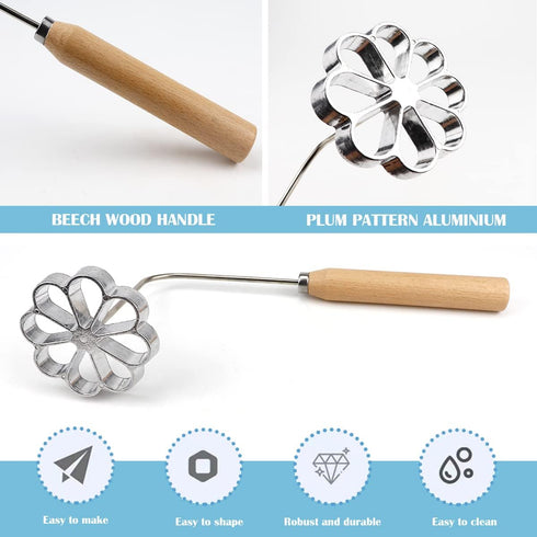 DOERDO 1PCS Wooden Handle Frying Mold Rosette Waffle Molds Homemade Frying Mold Kitchen Gadgets, Silver...