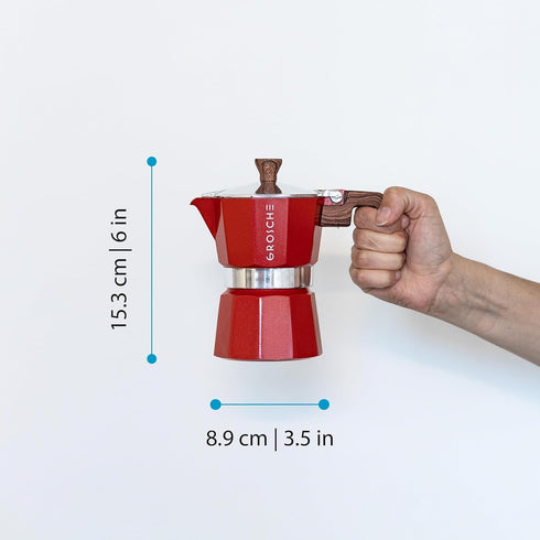GROSCHE Milano Stovetop Espresso Maker Moka Pot 3 espresso Cup - 5oz, Red - Cuban Coffee Maker Stove top coffee maker Moka Italian espresso greca ...
