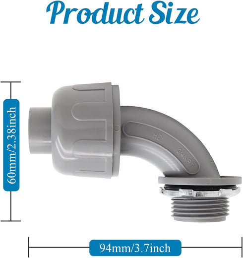3/4 Inch NPT Liquid Tight Connector 90 Degree Nonmetallic Electrical PVC Conduit Connector Fitting(6Pcs)...