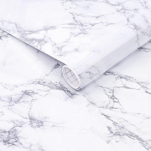 Arthome Marble Paper,17x78.7 inch Self Adhesive Wallpaper Waterproof Gloss PVC Vinyl, Oil Proof,White/Gray Granite Paper,Marble Vinyl Paper for Fu...