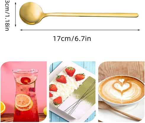 6 Pieces Stainless Steel Gold Espresso Spoons, YIFARUBE 6.7 Inch Long Handle Stirring Spoons, Mini Teaspoons Set for Coffee Sugar Ice Cream Desser...