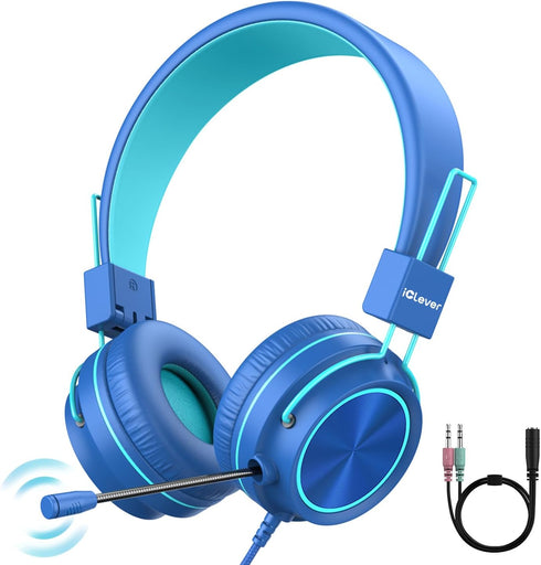 iClever HS21 Kids Headphones with Microphone for Virtual School- Rotatable Extendable Mic - 94 dB Volume-Safe Headphones for Kids, Wired Foldable ...