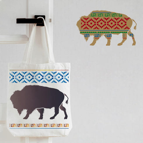 FINGERINSPIRE Layered Buffalo Stencils Template 11.8x11.8inch Plastic Aztec Buffalo Drawing Painting Stencils Aztec Borders Pattern Stencils for P...