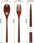 Wooden Flatware Set, 8.8"Chopsticks Spoon Fork Flatware Tableware Cutlery Set Travel Utensils Tied Line Reusable Flatware for Camping,Picnic,Offic...