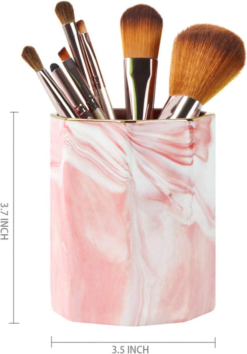 WAVEYU Pink Pen Holder for Girls, Marble Ceramic Pencil Cup, Desk Organizer Decor for 2023 Graduates, Durable Makeup Brush Holder for Office, Scho...
