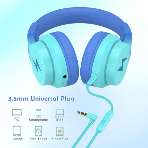 Kids Headphones, Wired Headphones for Kids with Microphone, 85/94dB Volume Limiter Headphones for Girls Boys with Sharing Jack, Foldable Headphone...
