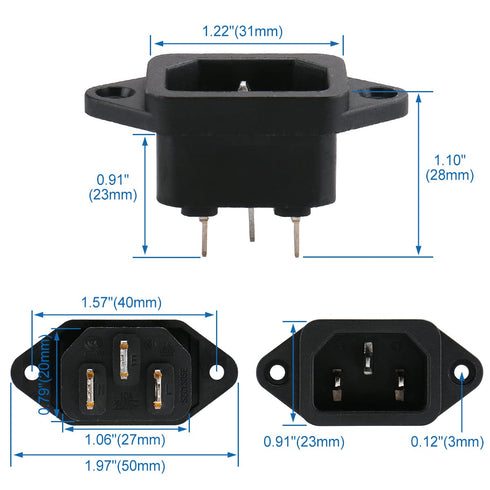 Baomain 3P IEC 320 C14 Male Plug Panel Power Inlet Sockets Connectors AS-05 AC 250V 10A (5PCS)...
