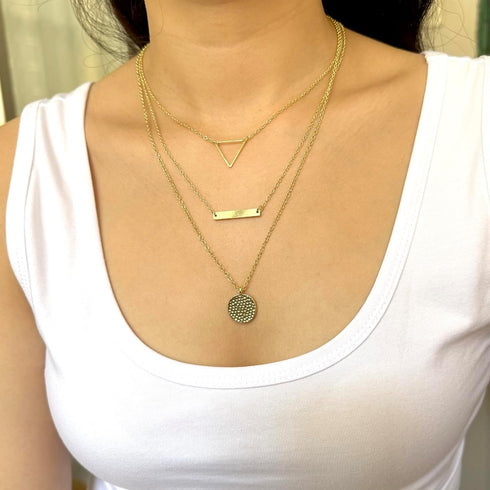 Harlorki Dainty Simple 14K Gold Plated Layered Link Chain Choker Triangle Bar Hammered Disk Pendant Necklace Fashion Jewelry Gift for Women Lady...