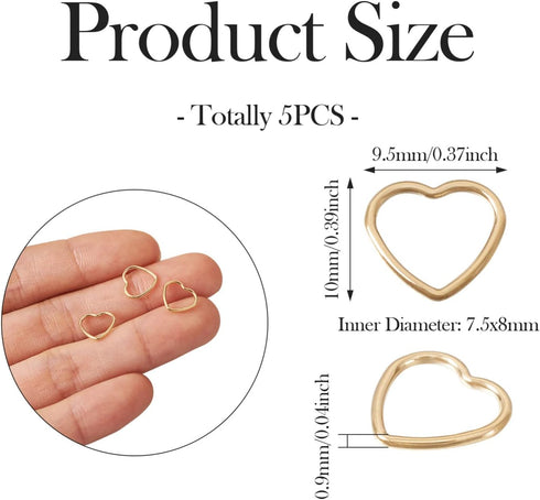 FASHEWELRY 5Pcs Brass Heart Connectors Charms 14K Gold Filled Heart Linking Rings Golden Heart Open Bezels for Permanent Jewelry Bracelet Necklace...