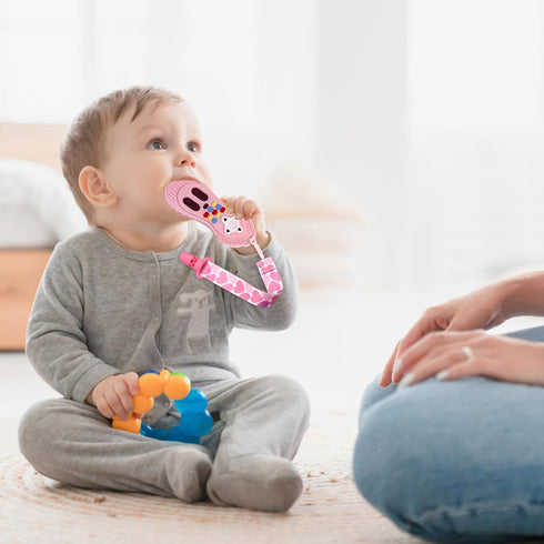 Baby Teething Toys, Food Grade Silicone Teether for Babies 3 6 12 18 Months, 3-Pack TV Remote Shape Toddlers Chew Toys (Pink)...