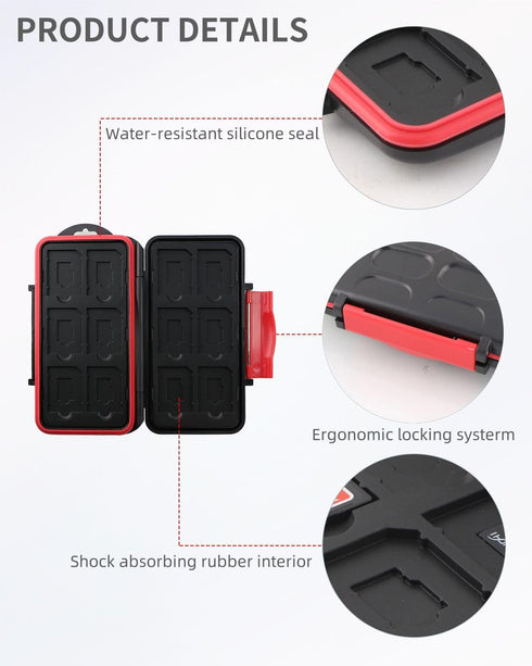 Memory Card Case Water-Resistant Anti-Shock Card Carrying Case Holder Storage Organizer Protector for 12 SD SDXC SDHC Card + 12 Micro SD MSD TF Ca...