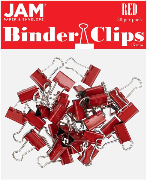 JAM PAPER Colorful Binder Clips - Extra Small - 3/5 Inch (15 mm) - Red Binderclips - 30/Pack...