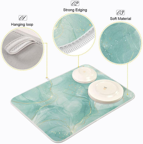 Dish Drying Mats for Kitchen Counter Green Turquoise Microfiber Drying Matt for Countertop Sink Dishes Medium 18 x 16 Inches...