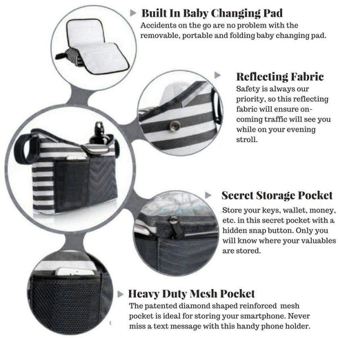 Baby Stroller Organizer Bag for Mom also Converts to a Stylish Shoulder Bag | BONUS Changing Pad | TWO Cup Holders | Mesh Pocket for iPhones, iPad...