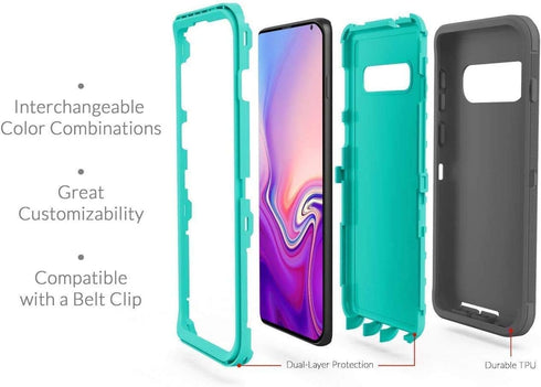 Galaxy S10 Defender Case, Protective Defender Shockproof Hybrid Case Dual Layer Design Hard Cover Compatible with Samsung Galaxy S10 (Purple-Teal)...