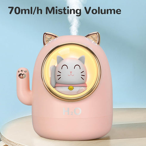 Lucky Cat humidifier, with LED Nightlights, Cute Animal Decor Warm Light Night Light for Bedroom Office, 400ML Desk Humidifiers, Quiet , 2 Mist Mo...