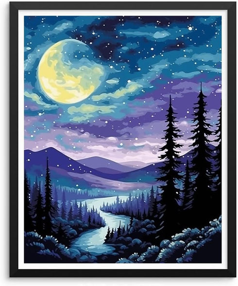 Natuyalo Paint by Numbers for Adults Beginner, Forest Night Scene Acrylic Easy Paint by Numbers Kits Natural Landscape Craft Kits for Adults Suita...