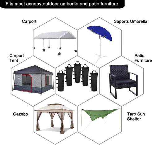 6 Pack Canopy Weight Sand Bags Black 168 LBS Large Canopy Support Frame Fixed Sandbag Windproof Sandbag for Instant Outdoor Sun Shelter Patio Umbr...