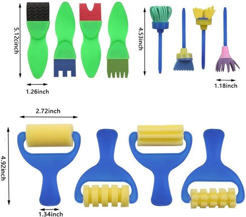Kids Paint Brushes Set, 12 Pack Washable Sponge Painting Brushes, Early Learning Sponge Painting Tools Arts Craft...