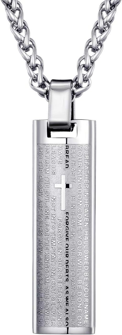 MOO&LEE Stainless Steel Lords Prayer Bar Necklace for Men 24 Inches Link Chain...
