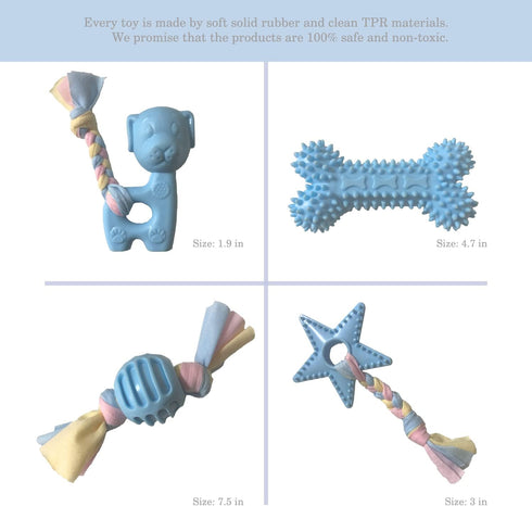 Puppy Toys for Teething, Dog Chew Toys for Small & Medium Breeds, Soothe Teething Pain, Lessens Anxiety, Durable, All-Natural Rubber and Cotton, 4...