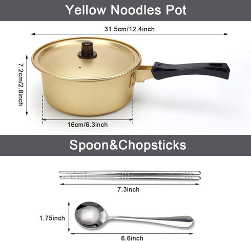 AHIER Ramen Pot, Korean Ramen Cooking Pot With Lid Spoon and Chopsticks, Korean Ramen Noodle Pot Fast Heating For Kitchen Cookware (Single Handle)...