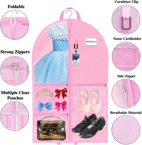 Dance Garment Bags with Accessory Pockets 40" Girls Dance Costume Garment Bag Girls Hanging Clothes Storage Cover For Dancers Travel Storage...