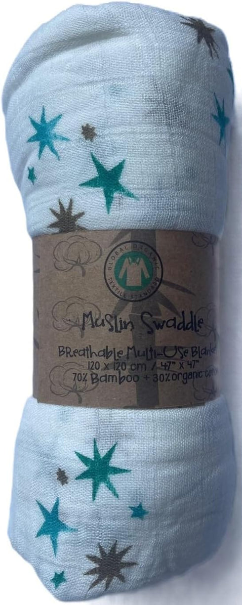 Muslin Swaddle Breathable Multi-Use Blanket, 120 x 120 cm, 47" x 47", 70% Bamboo + 30% Organic Cotton, for Baby Infant Newborn Boys Girls Swaddlin...