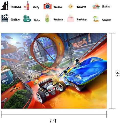 EOA 7(W) x5(H) FT Wheels Wild Hot Racer Photogarphy Backdrops Birthday Party Video Game Background Car Racing Kids Banner Photo Shoot Studio Props...