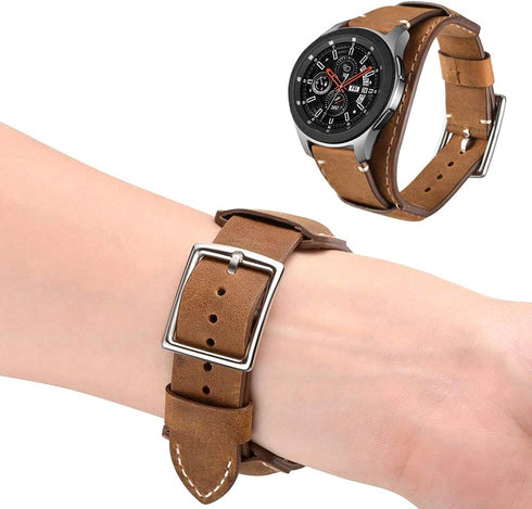 Compatible with Samsung Galaxy Watch 46mm/Galaxy Watch 3 45mm/Gear S3 Frontier/Classic Bands, 22mm Genuine Leather Cuff Bracelet Replacement Strap...