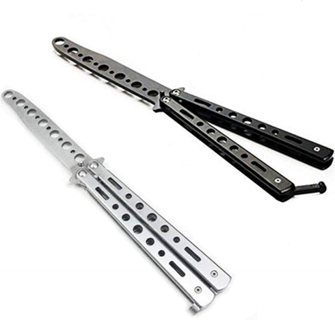Butterfly knife, 2 Pack Practice Knives Trainer Martial Arts Practice Swords Steel Metal Folding Training Knife Tool Unsharpened for Men Boys Kids...