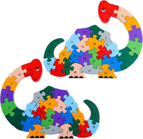 LovesTown Animal Wooden Puzzle, Alphabet Jigsaw Puzzle Alphabet Building Blocks Wooden Dinosaur Letters Numbers Block Toys for Kids Toys Preschool...