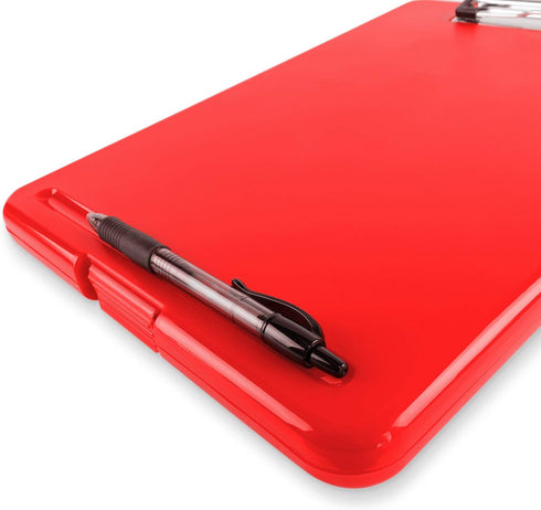 Super Z Outlet Slim Plastic Nursing RN Style Coaches Clipboard with Open Foldable Storage, Classroom Teacher College Size (9.5" x 13.5") (Red)...