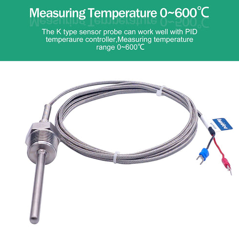Twidec/2M NPT 1/2"inch (6X50MM) Pipe Thread Temperature Sensor Probe Two Wire Temperature Controller (0~600?) 304 Stainless Steel K Type Thermocou...