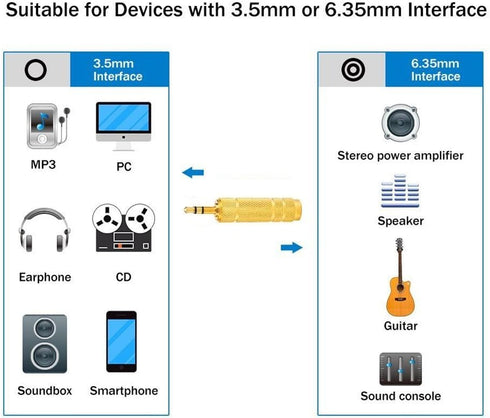 Nightwolf ® 2 Pcs Gold Plated 3.5mm 1/8 Inch Socket to 6.35mm 1/4 inch Male to Female Stereo Audio Jack Headphone Adaptor......