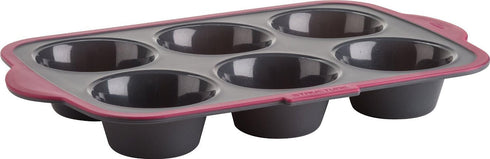Trudeau Structure Silicone Pro Muffin Pan, 6, Grey/Burgundy (09912093)...
