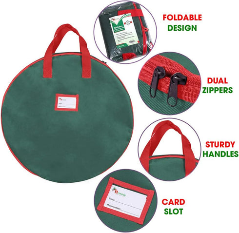 Primode Christmas Wreath Storage Bag 24"- Garland Wreaths Container with Handles - Durable 600D Oxford Polyester Material Holiday Wreaths Storage ...