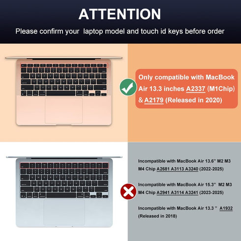 Silicone Keyboard Cover Skin for MacBook Air 13.3 inch A2337 M1 Released in Nov. 2020 US Layout Ultra Thin Protector Cover Skin NOT for 13.6" M4 M...