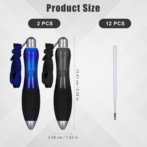 2pcs Fat Pens with 12pcs Refills, with 2pcs Lanyards, Smooth Writing Big Weighted pens Writing Tool for Hand Tremors, Weak Hand (Black + Blue)...