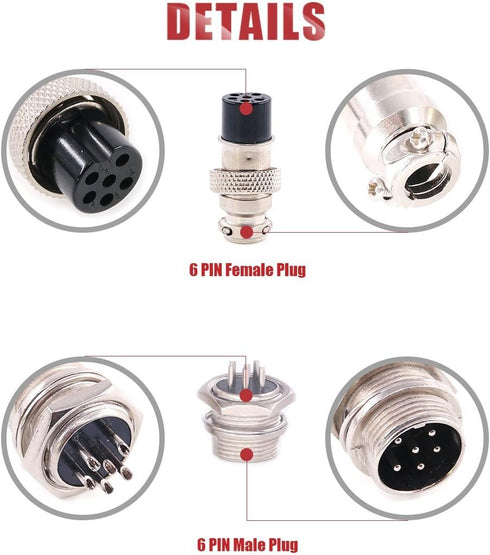 Hilitchi 32-Pieces 6 7 8 9 10 Pin 16mm Thread Male Female Panel Metal Aviation Wire Connector Plug Assortment Kit...