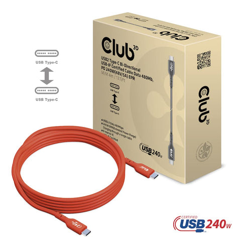 Club 3D CAC-1515 USB2 Type C to Type C Certified Bi-Directional Cable with 240W Charging, 480Mb Data Transmission EPR 4m -13.13ft...