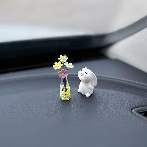 Set of 2 Cute Mini Bunny and Daisy Flower Vase Car Rearview Mirror Ornaments Funny Dashboard Decorations Kawaii Car Interior Accessories for Women...