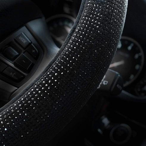 Valleycomfy Steering Wheel Cover for Women Men Bling Bling Crystal Diamond Sparkling Car SUV Wheel Protector Universal Fit 15 Inch (Black with Bla...