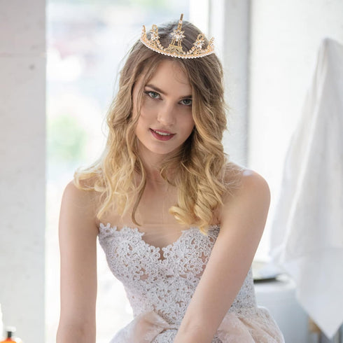 Lurrose Pearl Golden Eiffel Tower Vintage Tiaras Queen Bridal Crowns for Brides Party Wedding Golden Bridal Crowns...