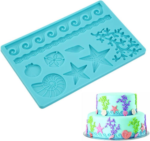 Seaweed Seashell Coral Conch Starfish Silicone Mold,Marine Theme Fondant Mold for Chocolate Candy Cake Decoration Polymer Clay Cupcake Cookie Jell...